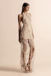 Abhishek Sharma_Ivory Net Crepe Embellished Stones Halter Web Maxi Dress _Online_at_Aza_Fashions