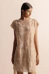 Shop_Abhishek Sharma_Ivory Net Crepe Embellished Beads Boat Sequin And Embroidered Shift Dress _Online_at_Aza_Fashions