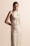 Abhishek Sharma_Ivory Net Crepe Embellished Beads Halter Dragonfly Dress _Online_at_Aza_Fashions