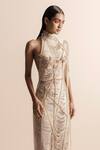 Buy_Abhishek Sharma_Ivory Net Crepe Embellished Beads Halter Dragonfly Dress _Online_at_Aza_Fashions