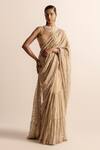 Buy_Abhishek Sharma_Gold Tissue Chanderi Embroidered Beads Round Draped Pearl Saree And Blouse _at_Aza_Fashions