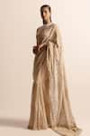 Abhishek Sharma_Gold Tissue Chanderi Embroidered Beads Round Draped Pearl Saree And Blouse _Online_at_Aza_Fashions