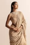 Shop_Abhishek Sharma_Gold Tissue Chanderi Embroidered Beads Round Draped Pearl Saree And Blouse _Online_at_Aza_Fashions