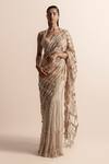 Buy_Abhishek Sharma_Gold Tissue Pearl Embellished Patchwork Palla Pre-draped Saree With Blouse _at_Aza_Fashions