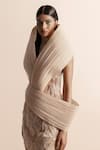 Abhishek Sharma_Ivory Net Crepe Embellished 3d Asymmetric Textured Fluted Top _Online_at_Aza_Fashions