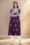 Buy_Khwaab by Sanjana Lakhani_Purple Viscose Rayon Embroidery Floral V Neck Bloom Anarkali _at_Aza_Fashions