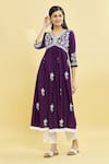 Buy_Khwaab by Sanjana Lakhani_Purple Viscose Rayon Embroidery Floral V Neck Bloom Anarkali 