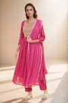 Buy_Khwaab by Sanjana Lakhani_Pink Chanderi Silk Embroidered Yoke Zari Round Floral A-line Kurta Pant Set _at_Aza_Fashions