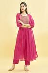 Buy_Khwaab by Sanjana Lakhani_Pink Chanderi Silk Embroidered Yoke Zari Round Floral A-line Kurta Pant Set 