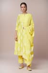 Buy_Khwaab by Sanjana Lakhani_Yellow Pure Cotton Printed Floral Round Anarkali Pant Set _at_Aza_Fashions