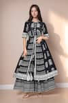 Buy_Khwaab by Sanjana Lakhani_Black Cotton Printed Digital Mandarin Collar Anarkali Kurta Palazzo Pant _at_Aza_Fashions