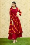 Buy_Khwaab by Sanjana Lakhani_Red Chiffon Printed Striped Round Dress 