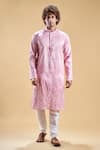 Arihant Rai Sinha_Pink Silk Blend Hand Embroidered Daaman Start Kurta With Churidar _Online_at_Aza_Fashions