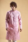 Shop_Arihant Rai Sinha_Pink Silk Blend Hand Embroidered Daaman Start Kurta With Churidar _Online_at_Aza_Fashions