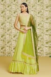 Buy_Khwaab by Sanjana Lakhani_Green Titan Silk Embroidered Mirror Round Blouse Lehenga Set 