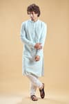 Buy_Arihant Rai Sinha_Green Soft Rayon Print Line Chikankari Thread Embroidered Kurta With Churidar _at_Aza_Fashions