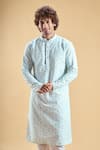 Arihant Rai Sinha_Green Soft Rayon Print Line Chikankari Thread Embroidered Kurta With Churidar _at_Aza_Fashions