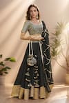 Buy_Khwaab by Sanjana Lakhani_Black Cotton Silk Embroidered Gota Boat Lehenga Set _at_Aza_Fashions