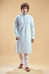 Buy_Arihant Rai Sinha_Blue Silk, Rayon Embroidery Chikankari Straight Kurta With Churidar _Online_at_Aza_Fashions