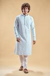 Shop_Arihant Rai Sinha_Blue Silk, Rayon Embroidery Chikankari Straight Kurta With Churidar _Online_at_Aza_Fashions