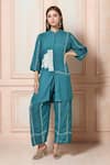 Buy_Khwaab by Sanjana Lakhani_Green Muslin Threadwork Mandarin Collar Short Kurta With Pant _at_Aza_Fashions