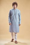 Buy_Arihant Rai Sinha_Blue Soft Rayon Print Floral Jaal Straight Kurta With Churidar _Online_at_Aza_Fashions