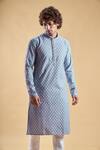 Arihant Rai Sinha_Blue Soft Rayon Print Floral Jaal Straight Kurta With Churidar _at_Aza_Fashions