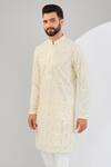 Kasbah_Ivory Georgette Embroidery Mirror Kurta _Online_at_Aza_Fashions