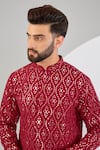 Buy_Kasbah_Red Silk Embroidery Geometric Mirror Work Straight Kurta _Online_at_Aza_Fashions