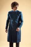 Shop Arihant Rai Sinha Blue Silk, Jacquard Embroidery Abstract Thread Sherwani With Pyjama Online at Aza Fashions Shop_Arihant Rai Sinha_Blue Silk, Jacquard Embroidery Abstract Thread Sherwani With Pyjama _Online_at_Aza_Fashions