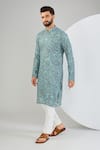 Buy_Kasbah_Blue Georgette Embroidery Paisley Kurta _at_Aza_Fashions