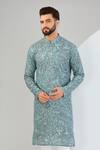 Kasbah_Blue Georgette Embroidery Paisley Kurta _Online_at_Aza_Fashions