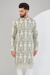 Kasbah_Green Silk Embroidery Floral Chikankari Kurta _Online_at_Aza_Fashions