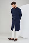 Buy_Kasbah_Blue Silk Embroidery Thread Tonal Sherwani _at_Aza_Fashions