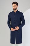 Kasbah_Blue Silk Embroidery Thread Tonal Sherwani _Online_at_Aza_Fashions