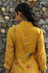 Label Kinjal Modi_Yellow Fine Chanderi Print Floral Bloom V Neck Dress _at_Aza_Fashions