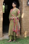 Buy_Label Kinjal Modi_Green Tissue And Cupro Silk Embroidery Floral Notched Print Kalidar Kurta Pant Set 