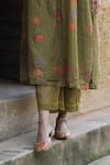 Label Kinjal Modi_Green Fine Chanderi And Tissue Print Floral Round Neck Gathered Tunic With Pant _Online_at_Aza_Fashions