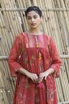 Buy_Label Kinjal Modi_Red Fine Chanderi And Tissue Print Floral Round Flower Gathered Tunic With Pant _Online_at_Aza_Fashions