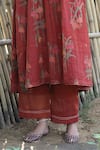 Label Kinjal Modi_Red Fine Chanderi And Tissue Print Floral Round Flower Gathered Tunic With Pant _at_Aza_Fashions