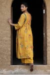 Shop_Label Kinjal Modi_Yellow Fine Chanderi And Tissue Print Floral Round Bloom Gathered Tunic With Pant _at_Aza_Fashions