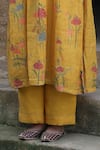 Buy_Label Kinjal Modi_Yellow Fine Chanderi And Tissue Print Floral Round Bloom Gathered Tunic With Pant _Online_at_Aza_Fashions