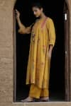 Buy_Label Kinjal Modi_Yellow Fine Chanderi And Tissue Print Floral Round Bloom Gathered Tunic With Pant 