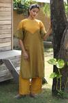 Buy_Label Kinjal Modi_Yellow Chanderi Tissue Plain Round Neck Dual Tone Tunic With Pant _at_Aza_Fashions