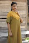 Buy_Label Kinjal Modi_Yellow Chanderi Tissue Plain Round Neck Dual Tone Tunic With Pant _Online_at_Aza_Fashions