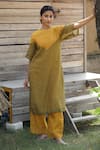 Shop_Label Kinjal Modi_Yellow Chanderi Tissue Plain Round Neck Dual Tone Tunic With Pant _Online_at_Aza_Fashions