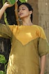 Label Kinjal Modi_Yellow Chanderi Tissue Plain Round Neck Dual Tone Tunic With Pant _at_Aza_Fashions