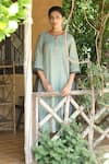 Label Kinjal Modi_Blue Chanderi Tissue Plain Round Neck Two Tone Tunic With Pant _Online_at_Aza_Fashions