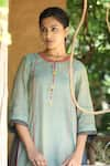 Buy_Label Kinjal Modi_Blue Chanderi Tissue Plain Round Neck Two Tone Tunic With Pant _Online_at_Aza_Fashions