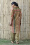 Shop_Label Kinjal Modi_Green Fine Chanderi And Tissue Stripe Collared Pattern Straight Tunic With Pant _at_Aza_Fashions